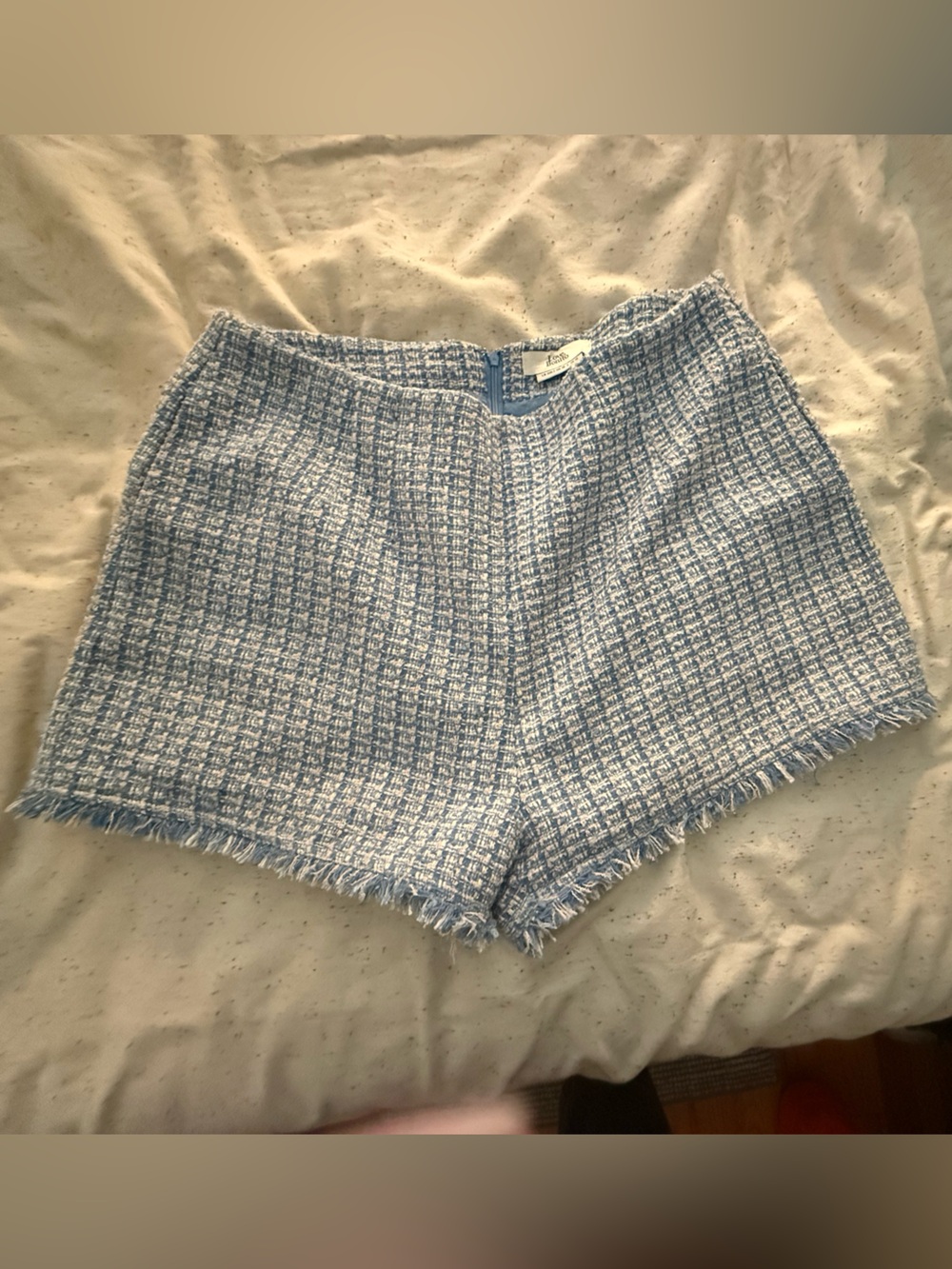 Women's Tweed Frayed Hem Shorts - Light Blue